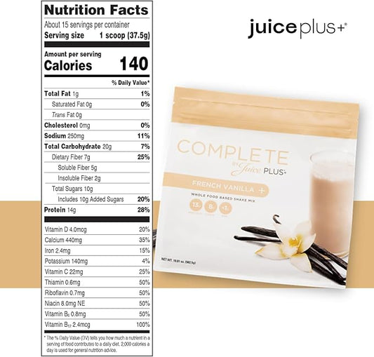 Juice Plus+ Complete Vanilla Shakes - Plant-Based, Whole Food Nutrition with Protein, Fiber, Greens, Prebiotics and a Superfood Blend of Essential Nutrients - 2 Pouches, 30 Servings Each