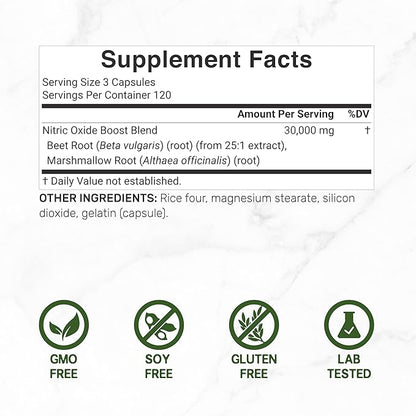 DEAL SUPPLEMENT Nitric Oxide Booster 30,000mg Equivalent, 360 Capsules – Natural Beet Root & Marshmallow Root Herbal Blend – Promotes Nutrient Flow to Muscles & Heart – Non-GMO