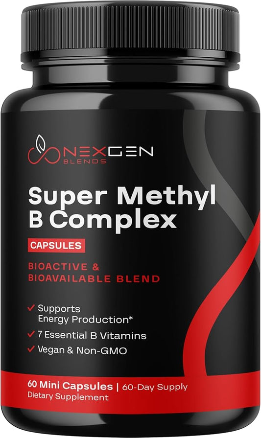 Methylated B Complex Vitamin Supplement 5-MTHF Methyl B12 Methylcobalamin 60 Caps