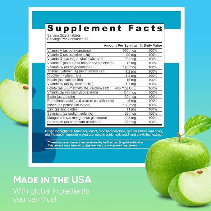EZ Melts Dissolvable Multivitamin without Iron, 18 Vitamins B12, Vitamin D3, Zinc 1-Month Supply