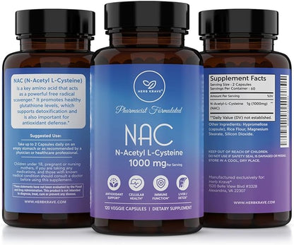NAC Supplement N-Acetyl Cysteine 1000 mg, 120 N-Acetyl-L-Cysteine