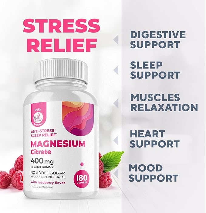 Dr. Moritz Magnesium Gummies for Adults - Low-Sugar Magnesium Gummies 400 mg - Easy to Chew Adult and Kids Magnesium Gummies (180 Count) - Raspberry Flavored Magnesium Citrate Gummies