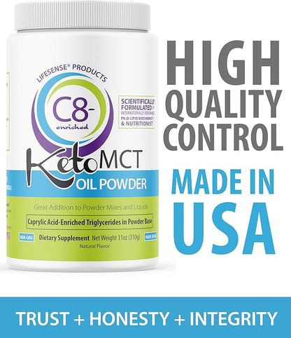 LifeSense C8 enriched MCT Oil Powder Unflavored Sourced from Coconut Oil, Keto-Friendly, Developed by PhD Nutrition in USA, Optimal Fuel for The Brain and Body