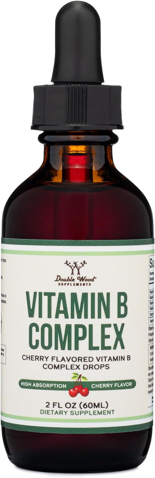 Double Wood Supplements Liquid Vitamin B Complex 2 Month B3, B6, B6, B7 B7 (Biotin), B9, and B12 - 2 FL