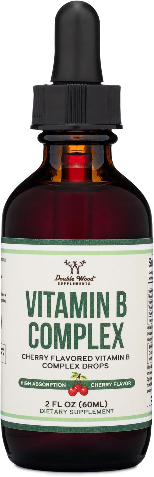 Double Wood Supplements Liquid Vitamin B Complex 2 Month B3, B6, B6, B7 B7 (Biotin), B9, and B12 - 2 FL