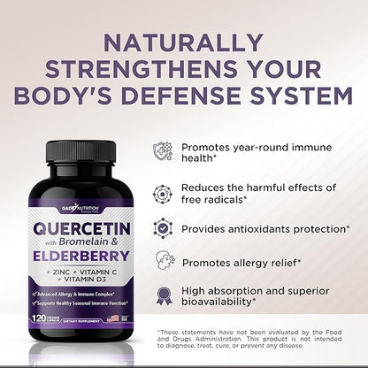 Quercetin with Vitamin C and Zinc 500mg - D3 - 6 in 1 Daily