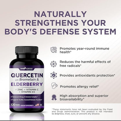 Quercetin with Vitamin C and Zinc 500mg - D3 - 6 in 1 Daily 4 Months