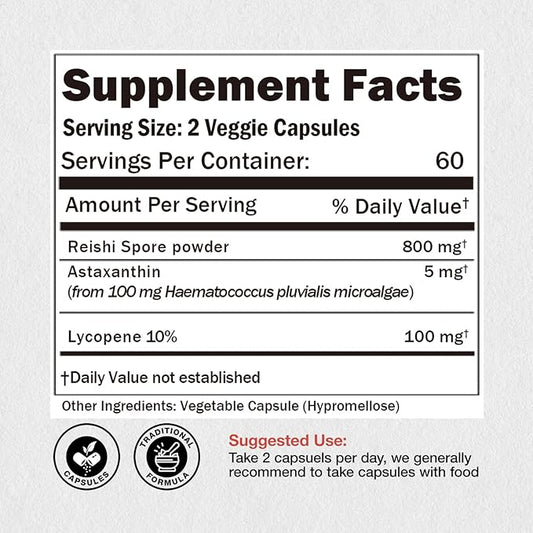 Lycopene 100mg + Astaxanthin 5mg 100% Natural 120 Veggie