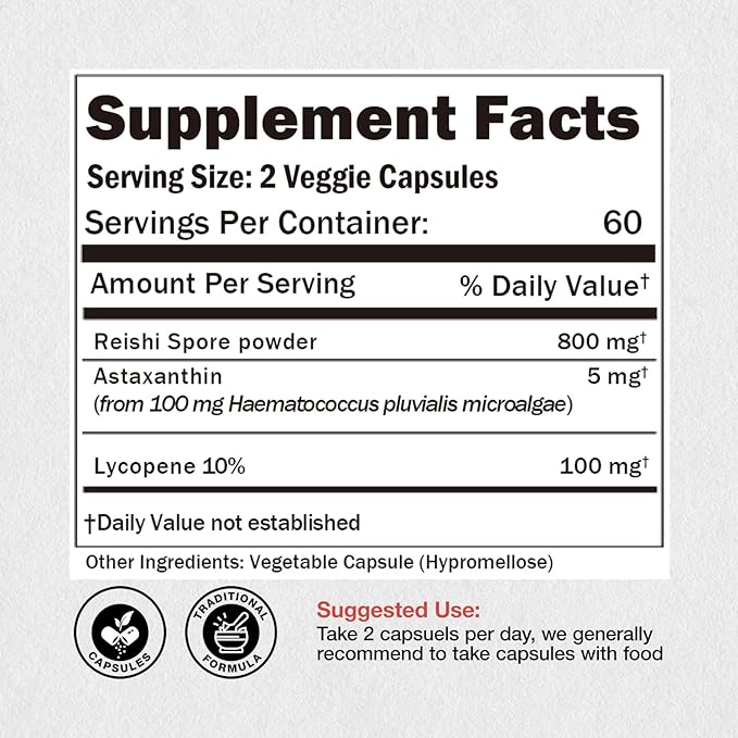 Lycopene 100mg + Astaxanthin 5mg 100% Natural 120 Veggie