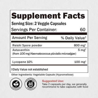 Lycopene 100mg + Astaxanthin 5mg 100% Natural 120 Veggie