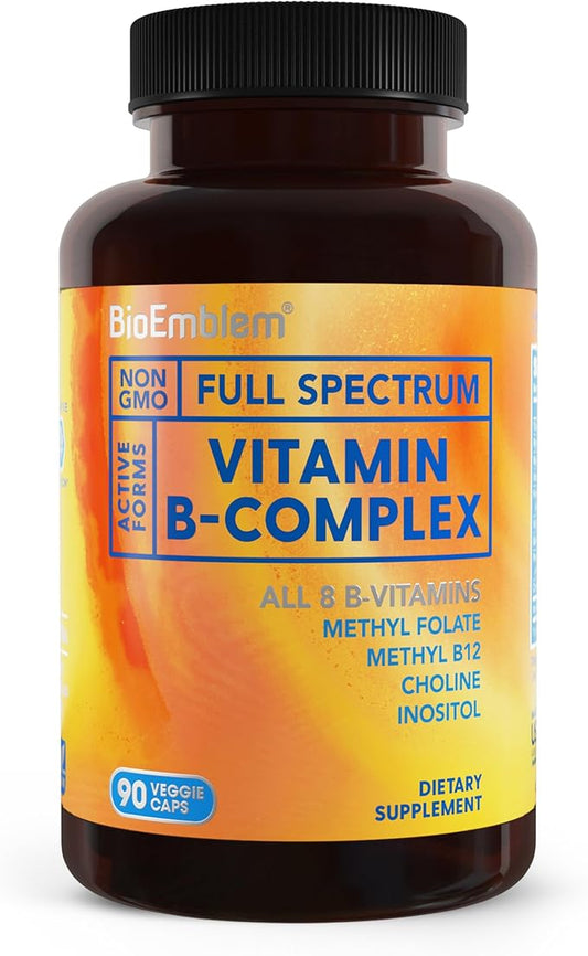 BioEmblem Vitamin B-Complex 8 Active B12, B6, B6, Biotin 90 Capsules
