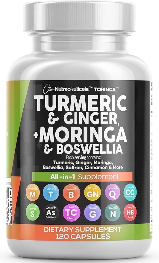 Turmeric Curcumin 30000mg Ginger 3000mg Moringa 50000mg Boswellia 3000mg Saffron 2000mg - 120 Caps