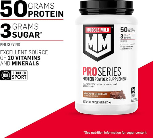 Muscle Milk Pro Series Protein Powder 5 Pound, 28 Servings, 50g Protein, 3g Sugar, 20 Vitamins
