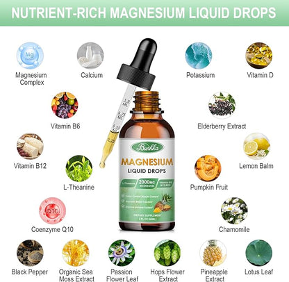 Magnesium Glycinate Supplement, Magnesium Liquid Drops 500mg Magnesium 30 Day