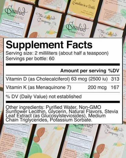 Sunbird Liposomal Liquid Vitamin D for Women D3 and K2 for D3 with K2, Made