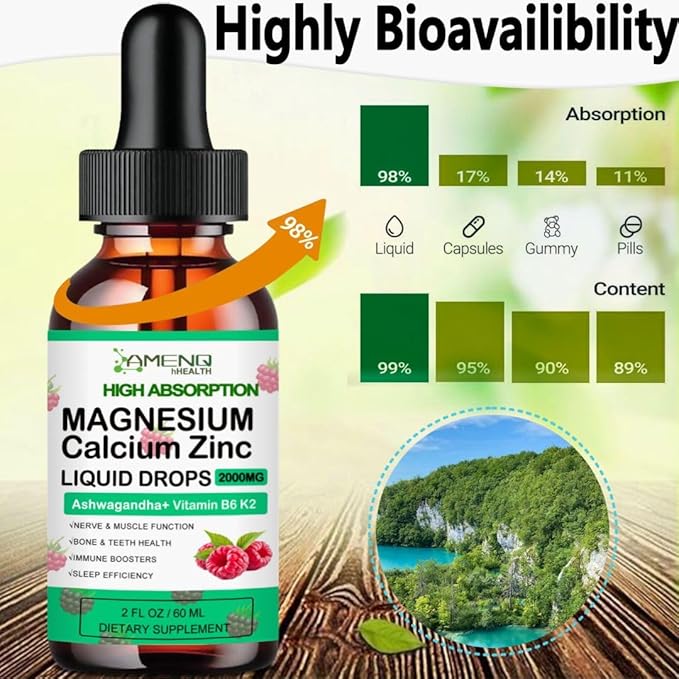 Calcium Magnesium Zinc D3 Supplement, Liquid 1000mg Magnesium 400mg with D3 K2 K2 C,