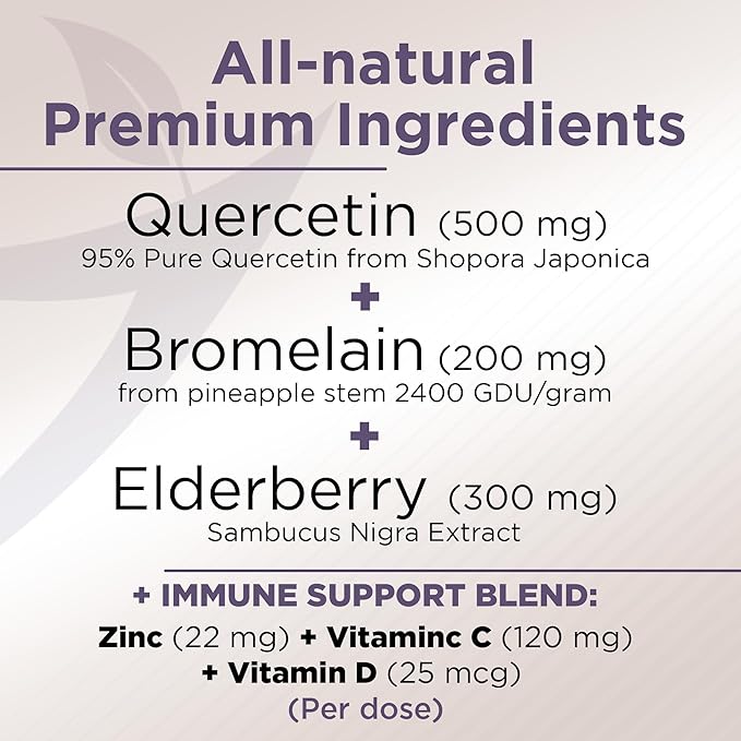 Quercetin with Vitamin C and Zinc 500mg - D3 - 6 in 1 Daily 4 Months