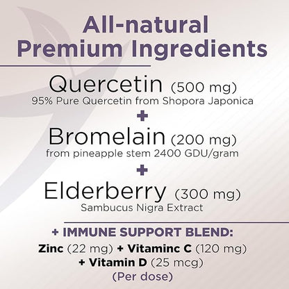 Quercetin with Vitamin C and Zinc 500mg - D3 - 6 in 1 Daily 4 Months