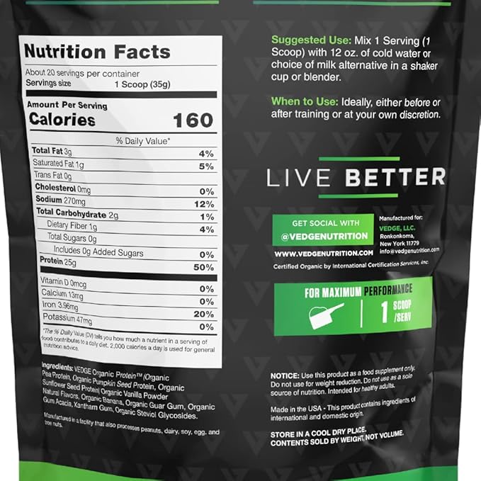 vedge Certified Organic Plant Protein Cold (20 Servings)