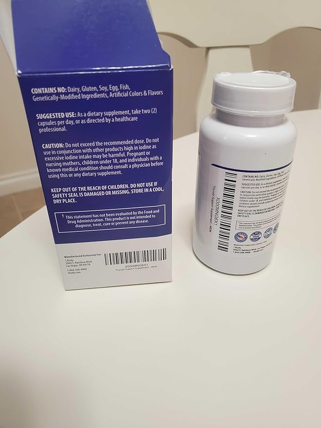 1 Body Thyroid Support Supplement 2 Pack 60 Days B12 Complex,