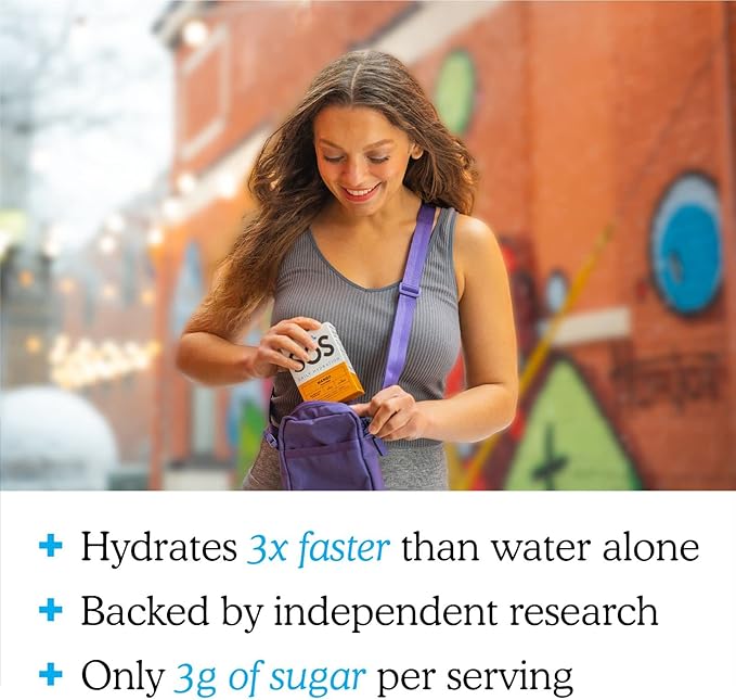 SOS Hydration Electrolyte Powder Drink Packets; Daily Hydration & Energy; Added Essential Vitamins; Low Sugar: Mango, 24 Sticks