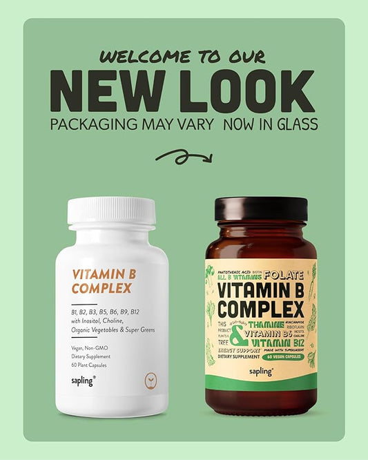 sapling Vegan Vitamin B Complex B1, B2, B2, B3, B3, B5, B5, B6, B6, B7, B7, Folate, B12-60 Caps