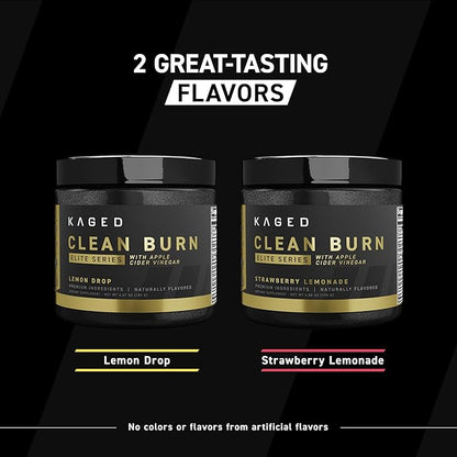 Kaged Thermogenic Powder Clean Burn Elite | Strawberry Lemonade | Men & Women | Weight Management Supplement | Organic Caffeine & Apple Cider Vinegar | 30 Servings