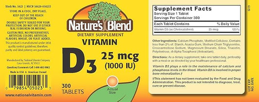 Nature's Blend Vitamin D3 1000 IU 300 Tablets