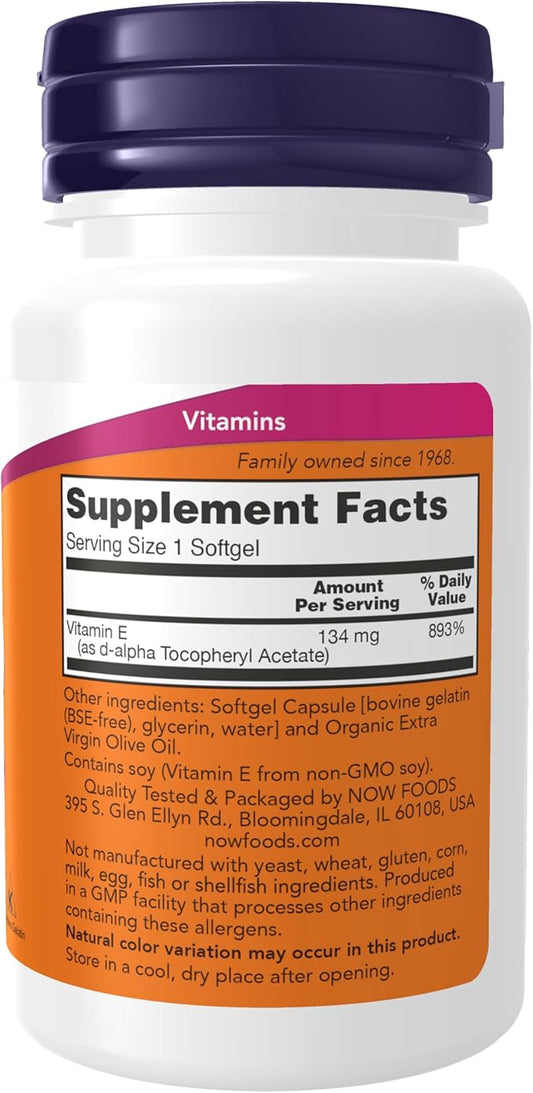 NOW Supplements, Vitamin E-200 IU, D-Alpha 100 Softgels