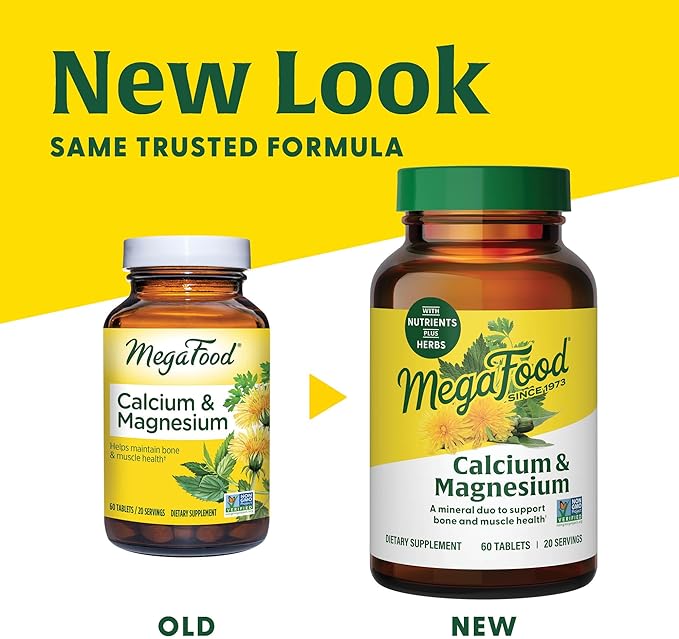 MegaFood Calcium Magnesium Supplement - with fermented Magnesium Glycinate - Supports Bone Health & Heart Health - Calcium & Magnesium Supplement for Men & Women - Non-GMO - 90 Tabs (30 Servings)