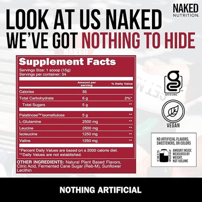 Cherry Lime Naked BCAAs Amino Acids Powder, 100% Pure 2:1:1 Formula, Vegan Branched Chain Amino Acids, Instantized All Natural BCAA Powder Supplement - 501 Grams, 34 Servings