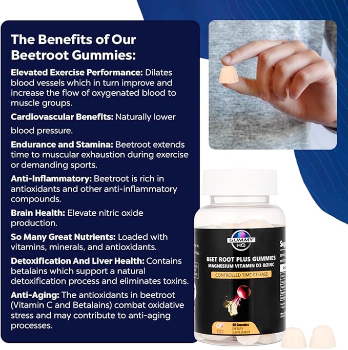 Beetroot Gummies - Magnesium and Vitamin C - Fruit Juice Extract - Gluten Free