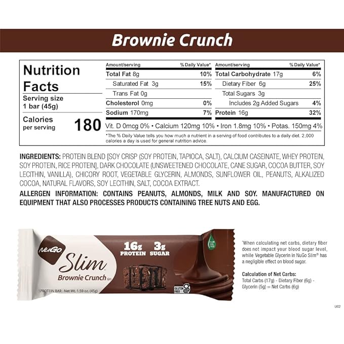 NuGo Slim Variety - Brownie Crunch 12 Bars & Raspberry Truffle 12 Bars, Low Net Carb, Keto Friendly, Gluten Free, 24 Count