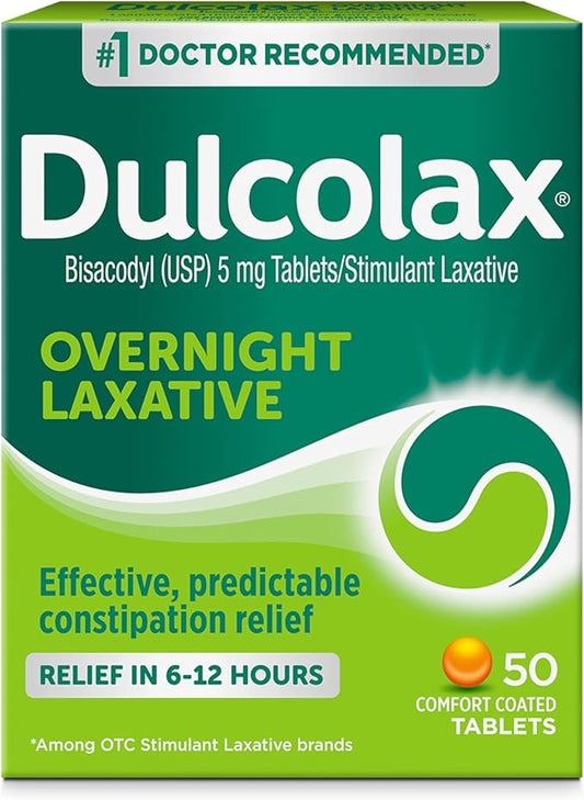 Dulcolax Overnight Relief Laxative Tablets, Bisacodyl 5 mg, 50 Count 125 mg, 18 Count