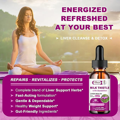 Liver Health Support Liquid, 1000mg Milk 80% Silymarin 250mg Dandelion