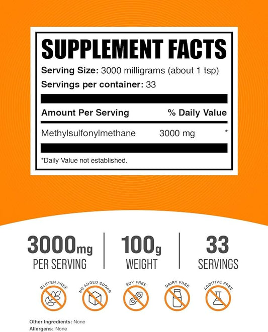 BulkSupplements.com MSM Powder 3000mg - 3000mg per 100g (3.5 (3.5 oz) 1)