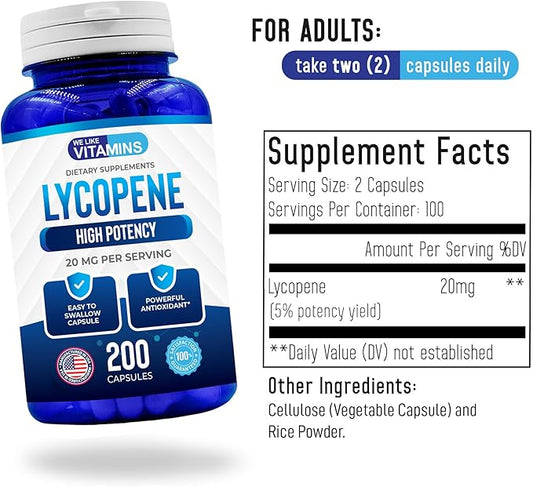 We Like Vitamins Lycopene 20mg Per Serving 200 Capsules
