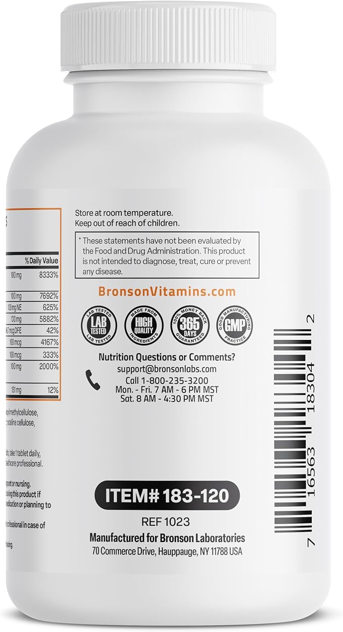 Bronson Vitamin B 100 Complex High B1, B2, B2, B3, B3, B6, B6, B9 B9 - B12), 120 120 Tablets