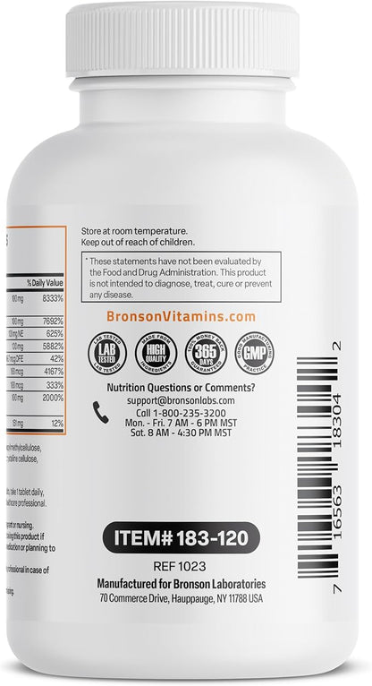 Bronson Vitamin B 100 Complex High B1, B2, B2, B3, B3, B6, B6, B9 B9 - B12), 120 120 Tablets