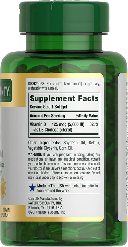 Nature's Bounty Vitamin D3, Immune Support, 125 mcg (5000iu), Rapid 240 Ct