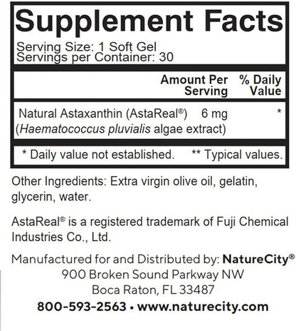 True-Asta AstaReal Natural Astaxanthin Supplements 6mg (30 Soft