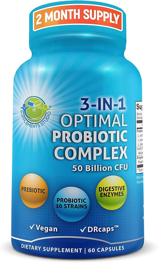 Probiotics with Digestive Enzymes and Prebiotic 3-In-1 Vegan 60 count