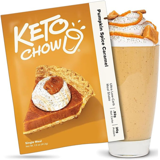 Keto Chow Pumpkin Spice Caramel | Keto Meal Replacement Shake | Nutritionally Complete | Low Carb | Delicious Easy Meal Substitute | You Choose The Fat | Single Meal Sample