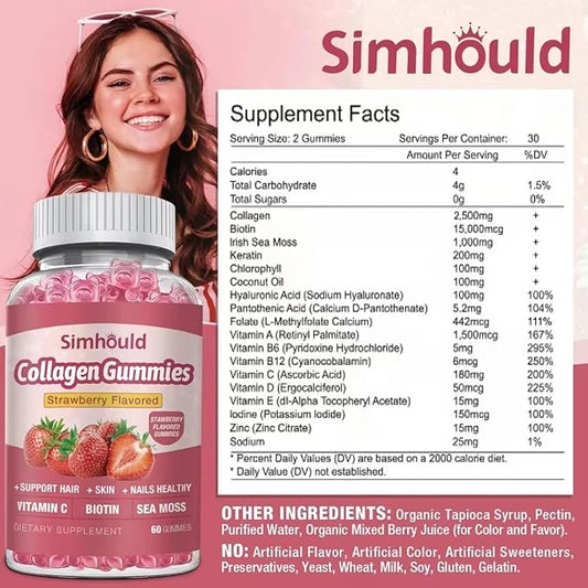 2 Packs Vegan 2500Mg Collagen Gummies for Women Anti Aging, Skin, Hair Nails, Collagen Types 1 and 3, Biotin, Sea Moss for Men - Sugar Free, Non-GMO, 120 Counts Collagen Supplements Gummies