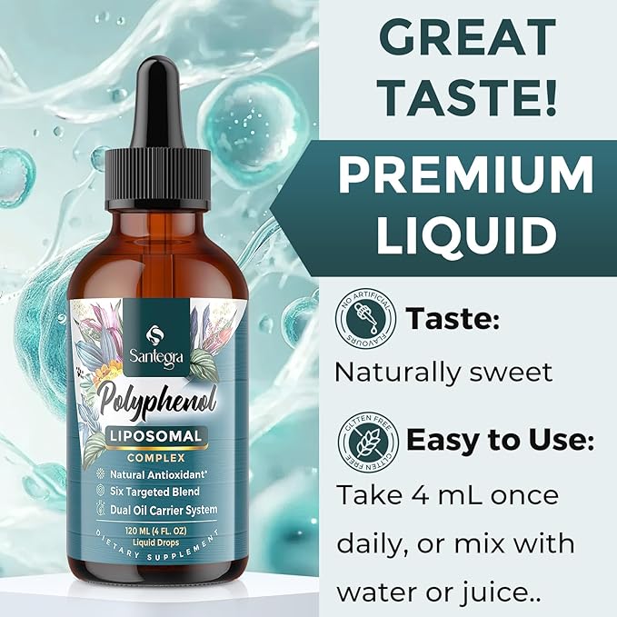 4300 MG Polyphenols Supplement Liposomal, Over 27 Polyphenol Complex & Powerful Antioxidant, with MCT & Olive Oil, Quercetin Extract, Hawthorn Berry Extract, for Age Defense, Energy, Immune, 120 ML