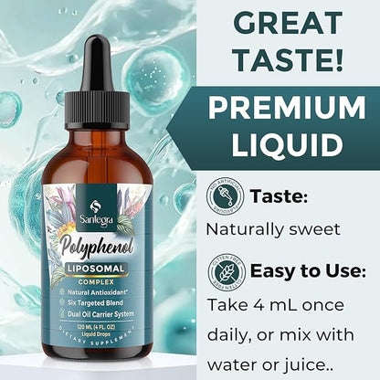 4300 MG Polyphenols Supplement Liposomal, Over 27 Polyphenol Complex & Powerful Antioxidant, with MCT & Olive Oil, Quercetin Extract, Hawthorn Berry Extract, for Age Defense, Energy, Immune, 120 ML