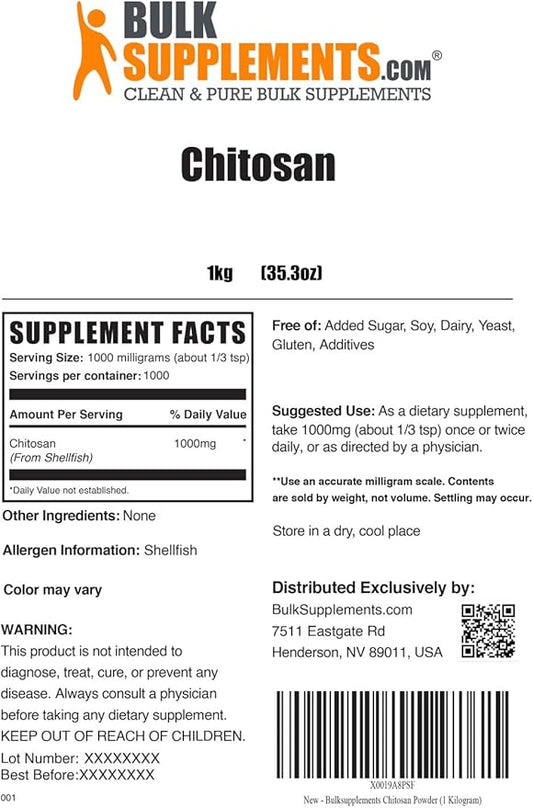 BulkSupplements.com Chitosan Powder 1000mg - 1000mg per 5000 Servings (5 Kilograms 11 lbs)