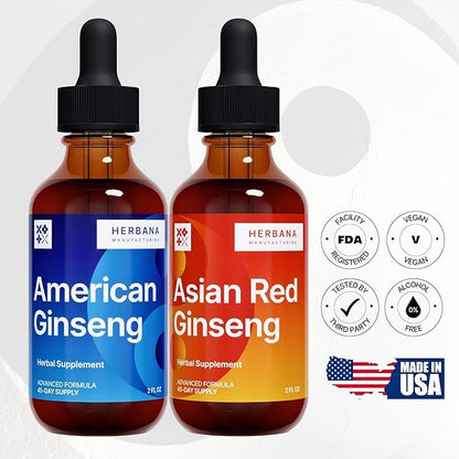 Asian Red Ginseng and American Ginseng (2 Pack)