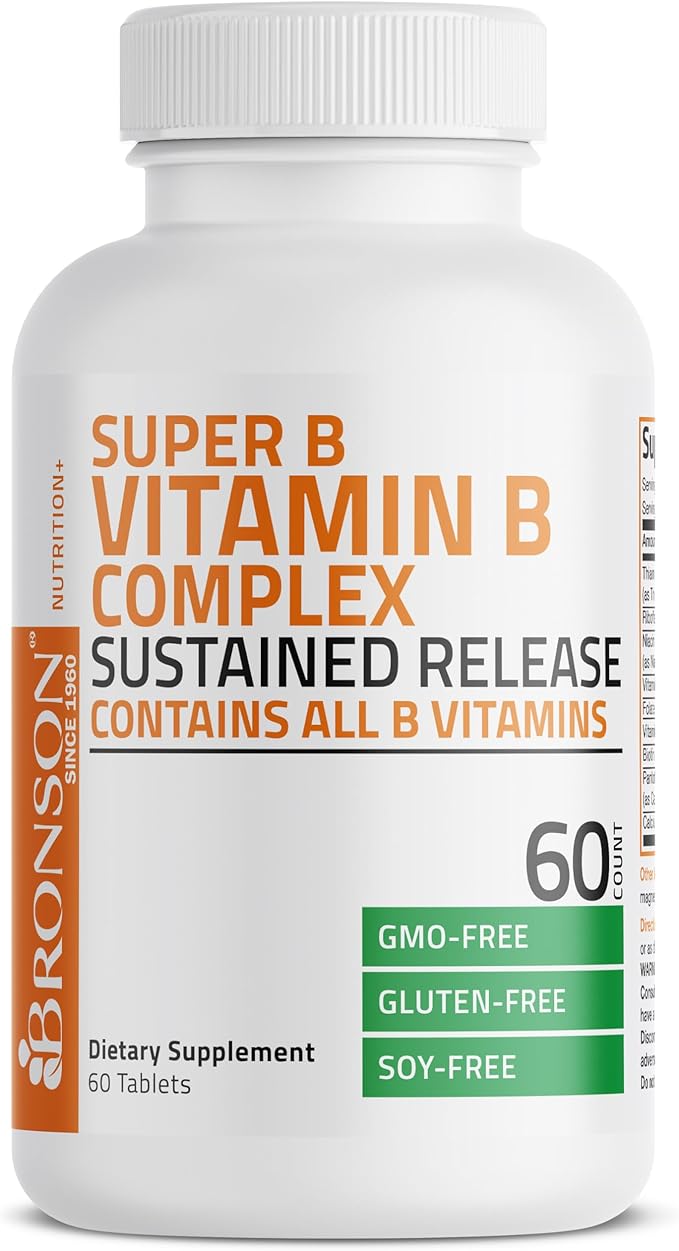 Bronson Super B Vitamin B Complex B1, B2, B2, B3, B3, B6, B6, B9 B9 - B12) Contains 60 Tablets