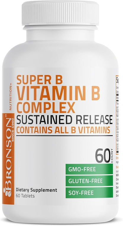 Bronson Super B Vitamin B Complex B1, B2, B2, B3, B3, B6, B6, B9 B9 - B12) Contains 60 Tablets